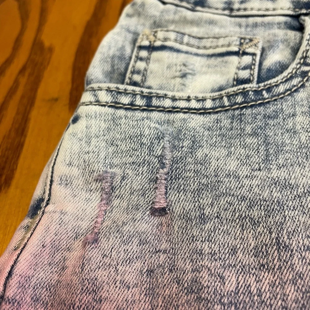 New Size 12 Justice Distress Blue Denim And Pink Dye